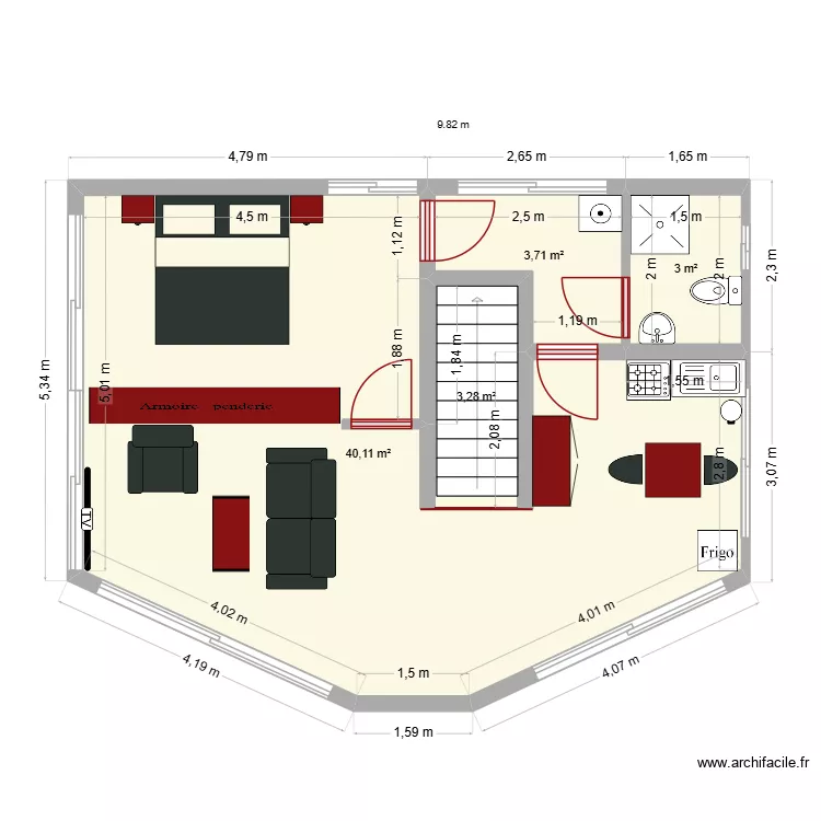 Superficie appartement IVbissize. Floor plan with 4 and 50 m² Superficie appartement IVbissize. Floor plan with 4 and 50 m²