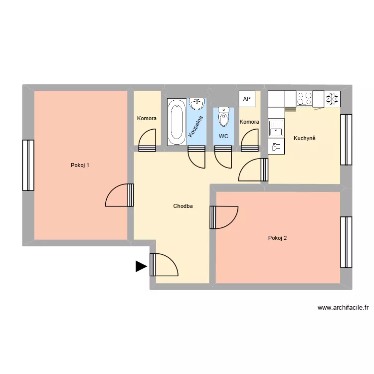 Hru&scaron;ovsk&aacute; 2376, byt 7. Floor plan with 14  and 184 m²