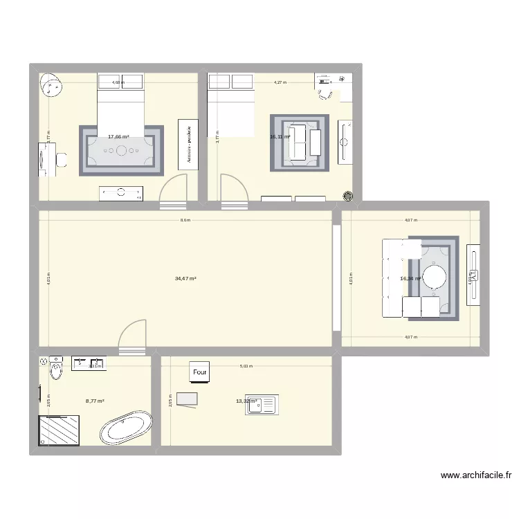 projet d'unit&eacute;-Olivia. Floor plan with 6  and 107 m²