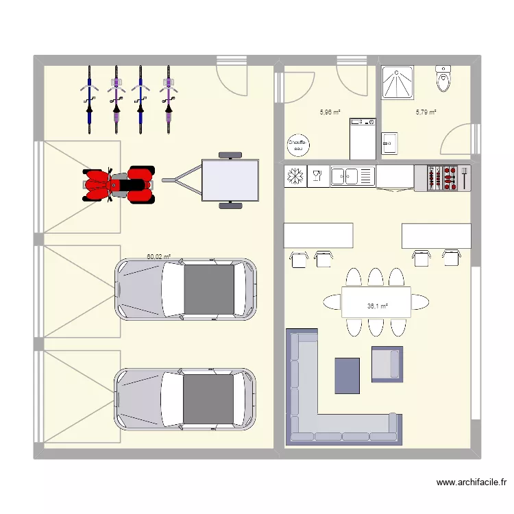 Poolhouse back-to-back. Floor plan with 4  and 108 m²