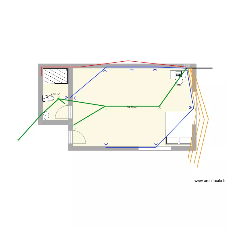 cuarto-steven. Floor plan with 2  and 39 m²