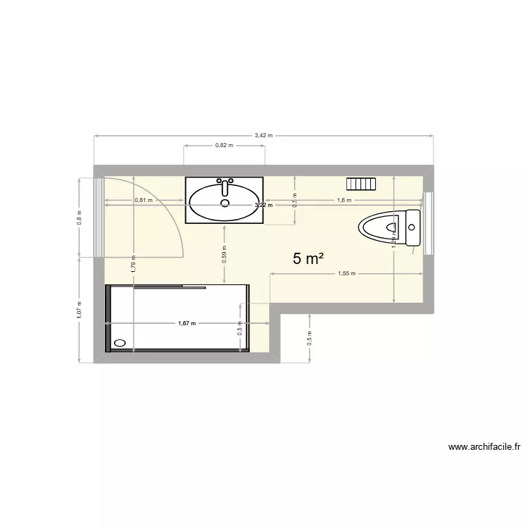 bA&Ntilde;O rAQUEL. Floor plan with 1  and 5 m²