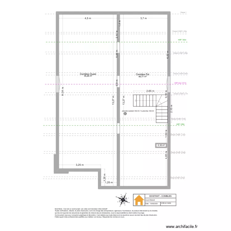 Viuz- Combles - Existant. Floor plan with 