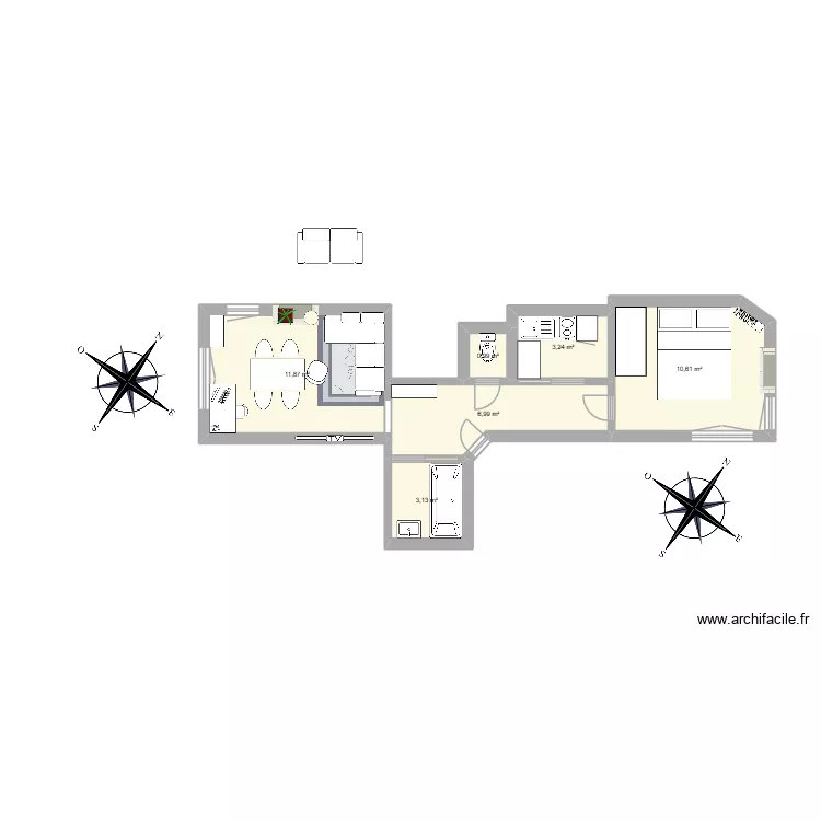 Custine. Floor plan with 6 rooms and 37 m² Custine. Floor plan with 6 rooms and 37 m²