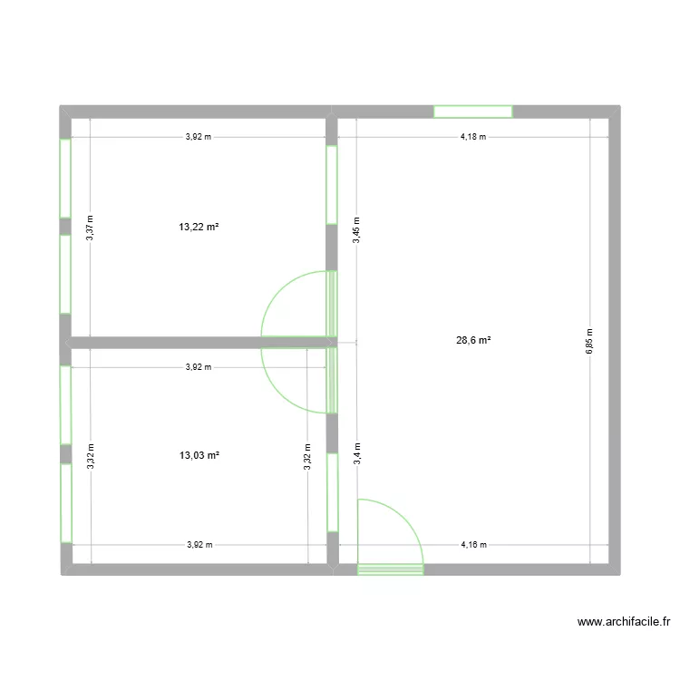 Sala de Proveedores. Floor plan with 3 rooms and 55 m² Sala de Proveedores. Floor plan with 3 rooms and 55 m²