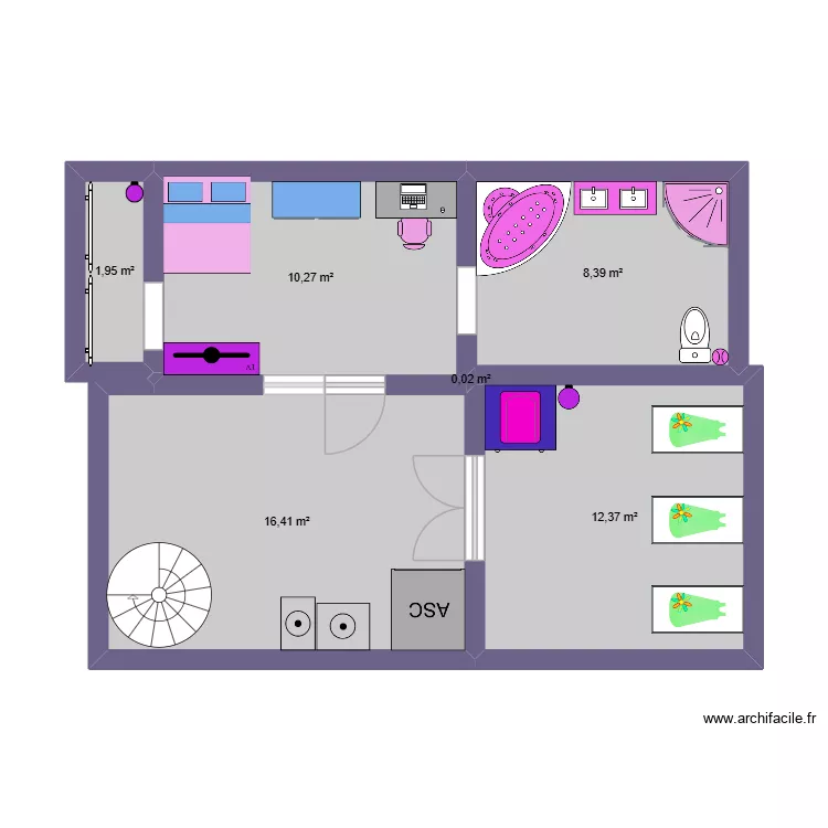 le deuxieme plancher. Floor plan with 6 rooms and 49 m²