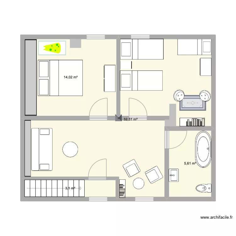 deuxieme 2. Floor plan with 4  and 55 m²