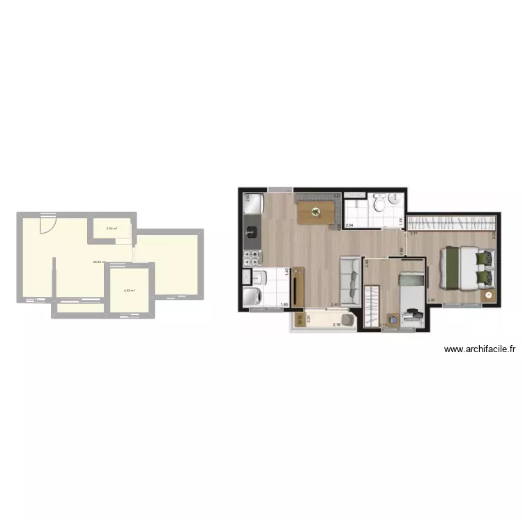 plantar apto. Floor plan with 3  and 32 m²