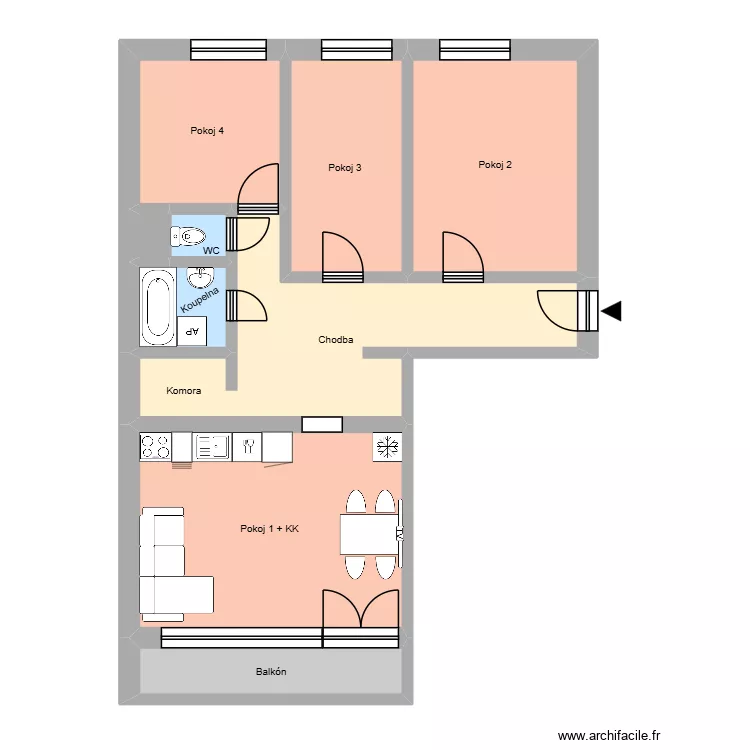 Nad stadionem 126, byt 3. Floor plan with 13  and 199 m²