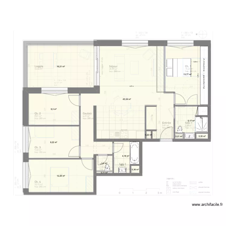 Plan de Base L+G Edit 2. Floor plan with 14  and 116 m²