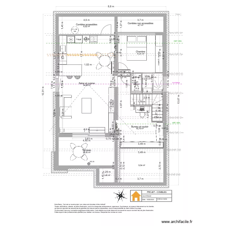 Viuz- Combles - Projet v4. Floor plan with 13  and 99 m²