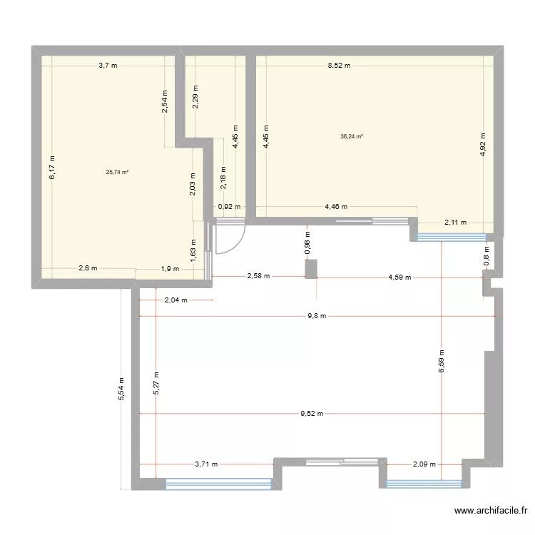 KIWA. Floor plan with 2  and 62 m²