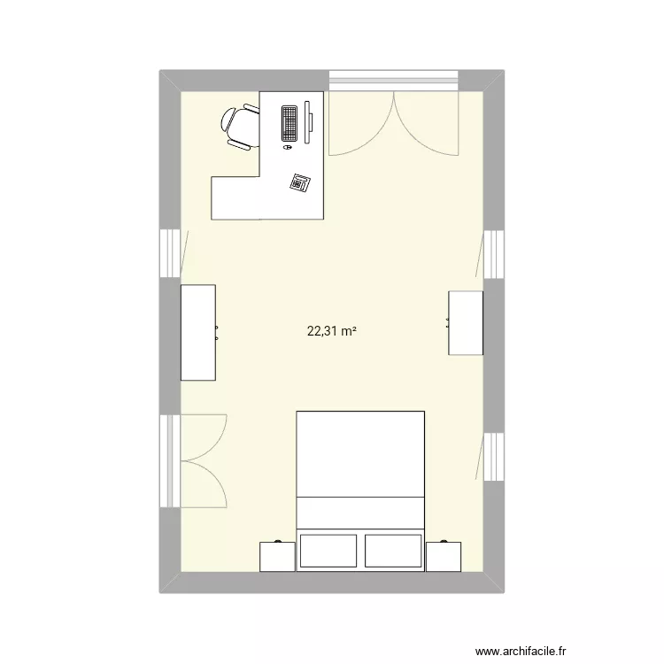 Upstairs stone room office/bedroom. Floor plan with 