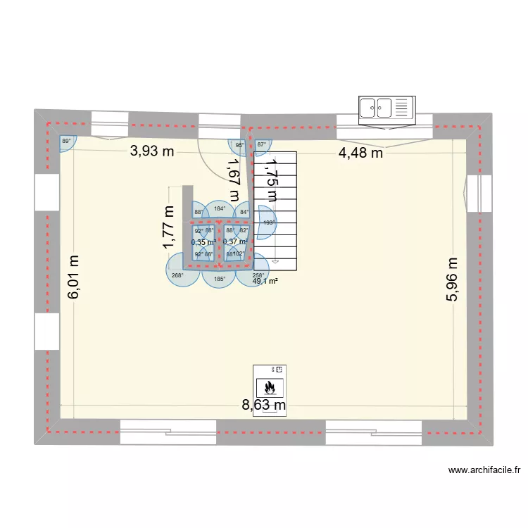 Lele. Floor plan with 3  and 50 m²