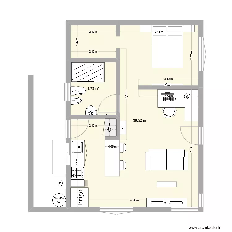 casa2. Floor plan with 2 Rooms and 43 m²