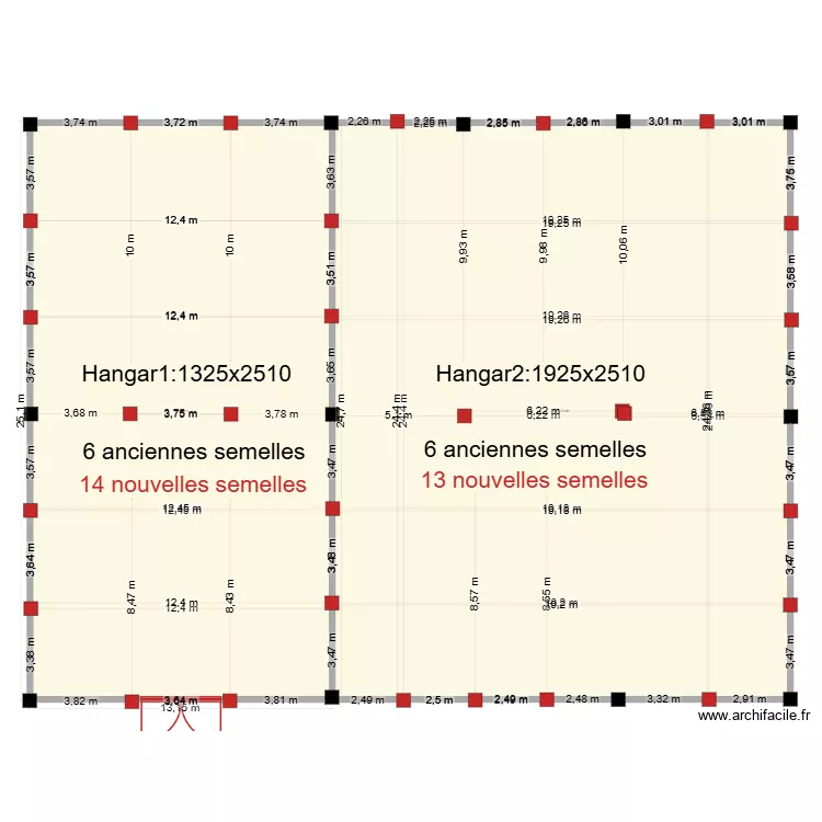 nouvelles semelles  hangar1 et 2. Floor plan with 