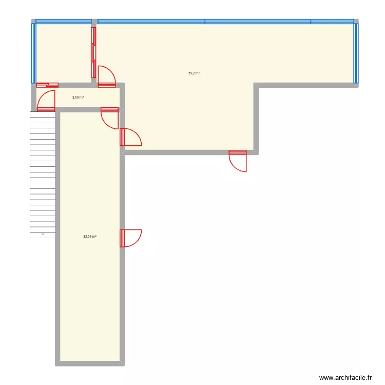 Mamboo designer studio. Floor plan with 3  and 96 m²