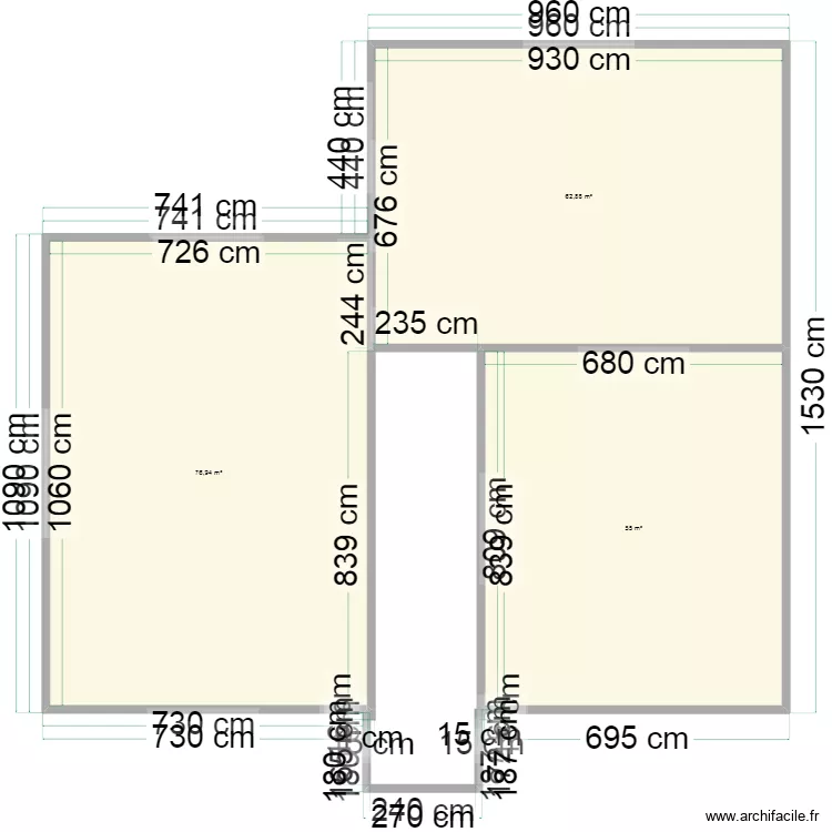 plan INSS superficie par appartement. Floor plan with 