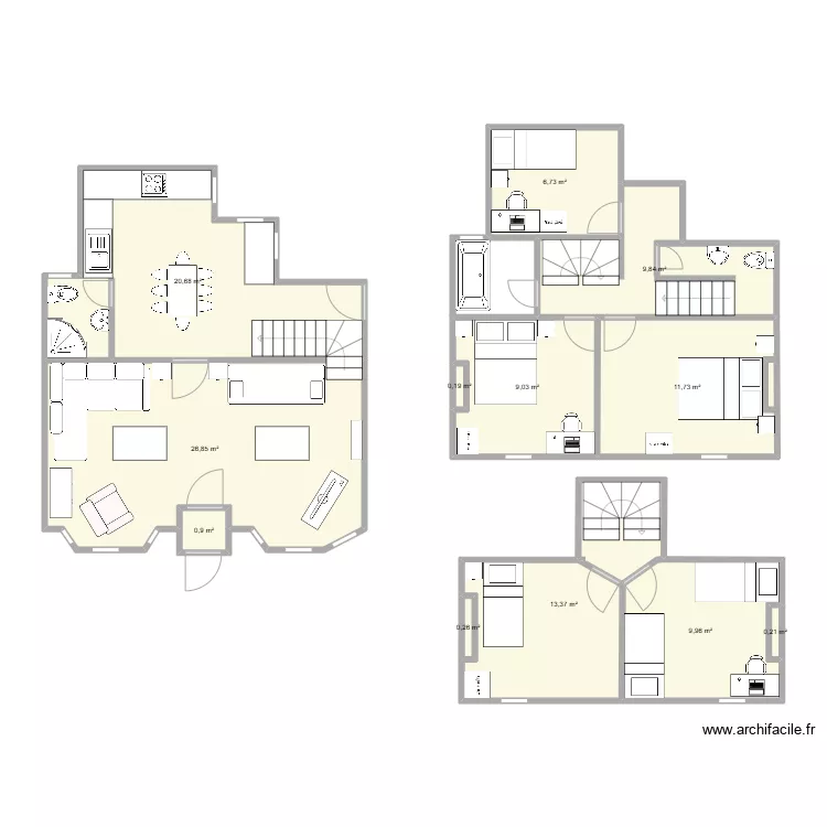 Cottage layout two storey rear extension and existing extension raised. Floor plan with 