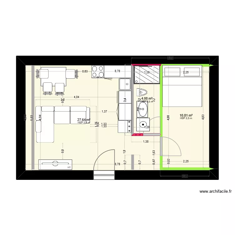 Prizma A04M. Floor plan with 3  and 43 m²