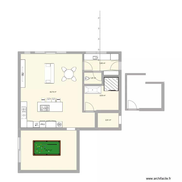 Extentsion2. Floor plan with 6  and 82 m²