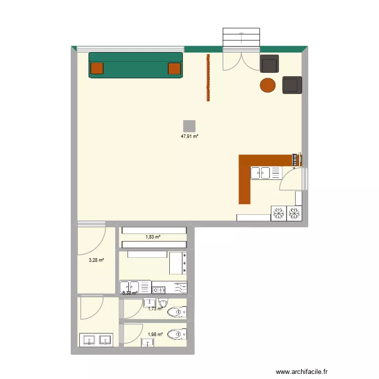 Cafe. Floor plan with 6  and 63 m²