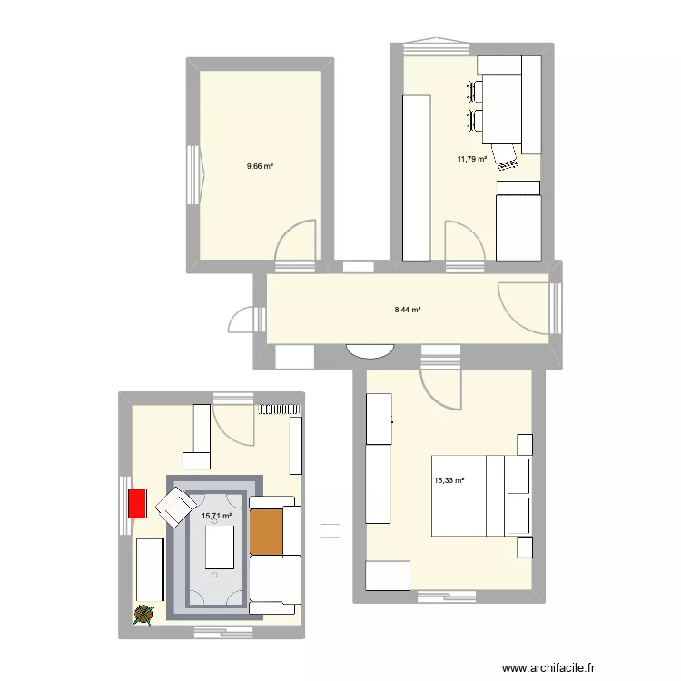 Trois-Portes 39. Floor plan with 5  and 61 m²