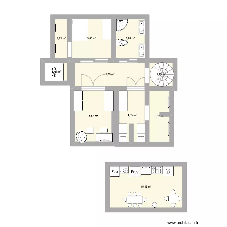 cuisine maison de reve. Floor plan with 10 rooms and 45 m²