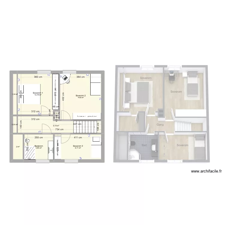 2eme etg. Floor plan with 