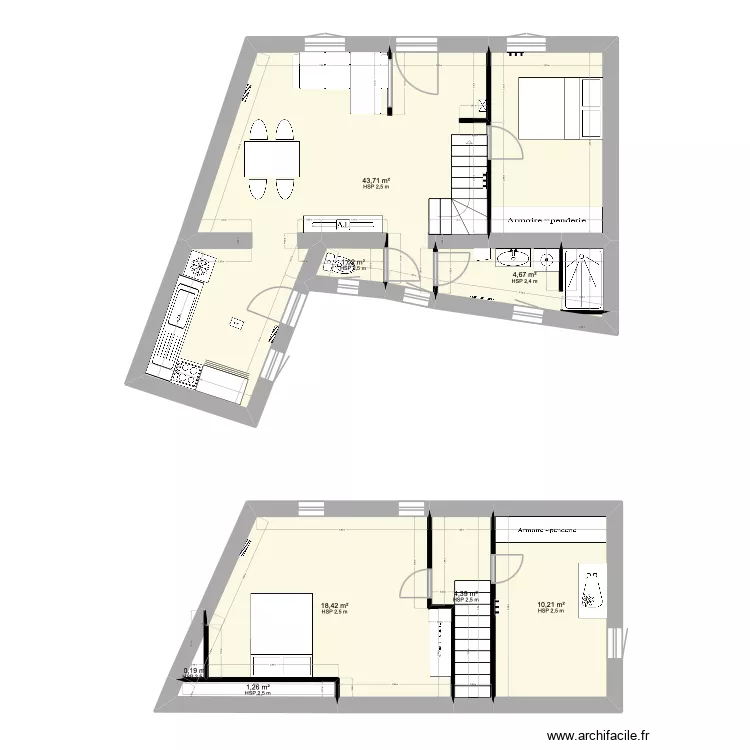 Plan RDC Saint Pour&ccedil;ain. Floor plan with 8 rooms and 84 m²