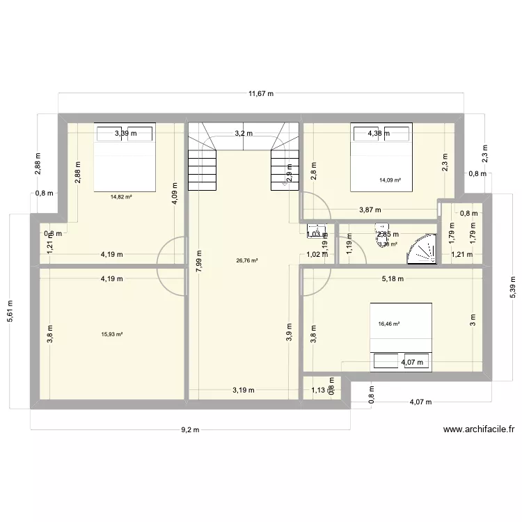 Etg1. Floor plan with 6 rooms and 91 m²