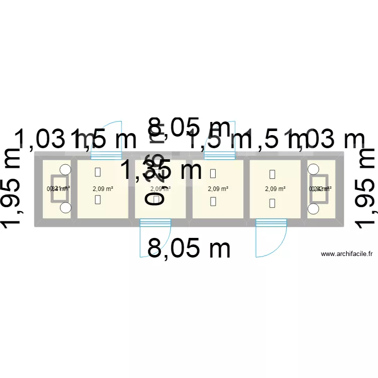 latrine 4 cabines. Floor plan with 