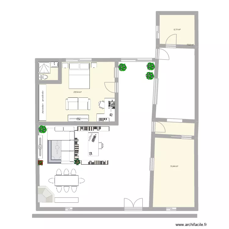 Casa. Floor plan with 4  and 67 m²