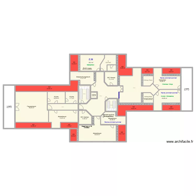 Vistec Dachgeschoss mit Z-Nummern. Floor plan with 48 Rooms and 788 m²