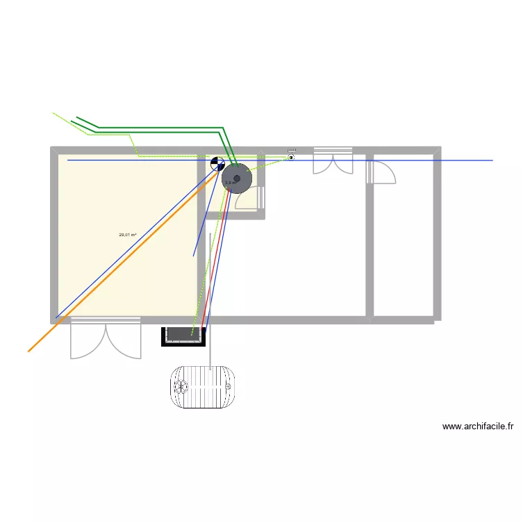 Kitchen Subterrain. Floor plan with 2  and 33 m²