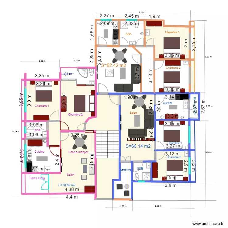 reamenagement appartements. Floor plan with 8 and 115 m² reamenagement appartements. Floor plan with 8 and 115 m²