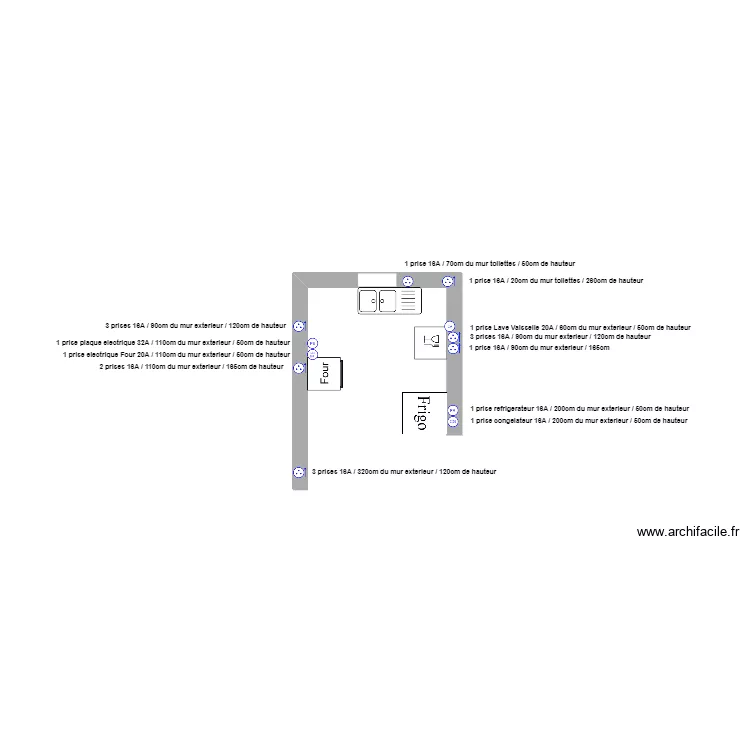 Prises electriques cuisine. Floor plan with Prises electriques cuisine. Floor plan with