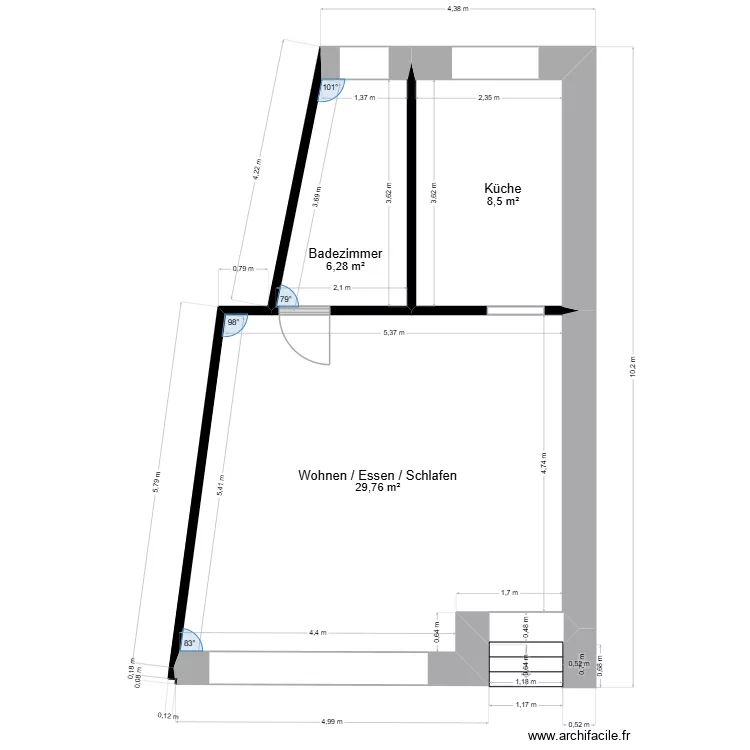 EG_GH101. Floor plan with 3  and 45 m²