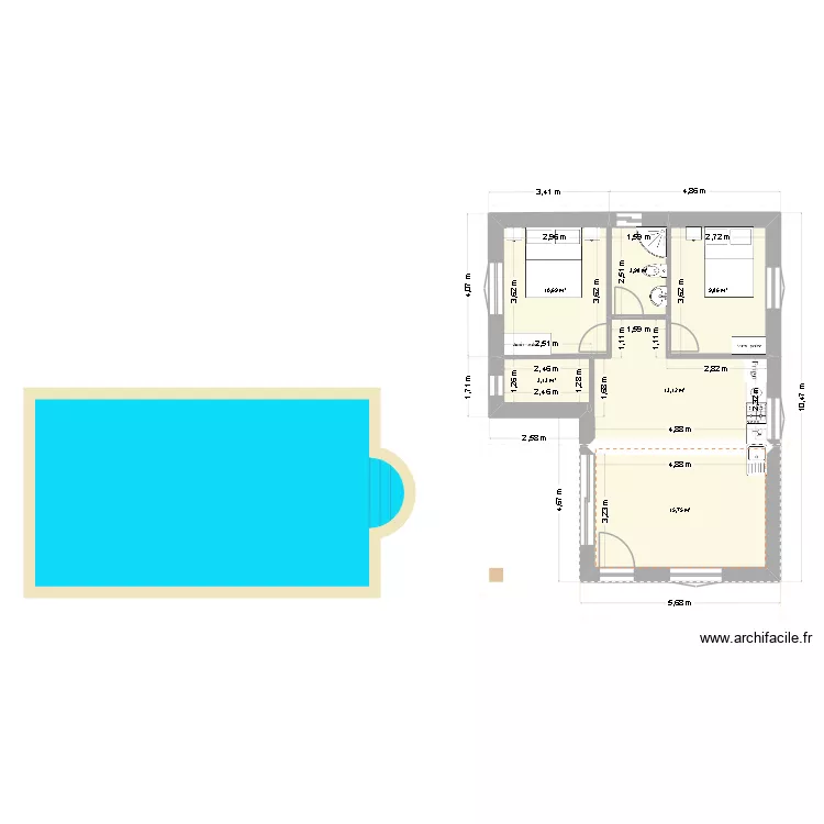 caseta 2. Floor plan with 6 rooms and 57 m²
