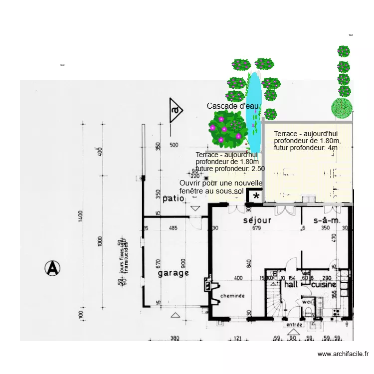 Terrace + sous sol window. Floor plan with 
