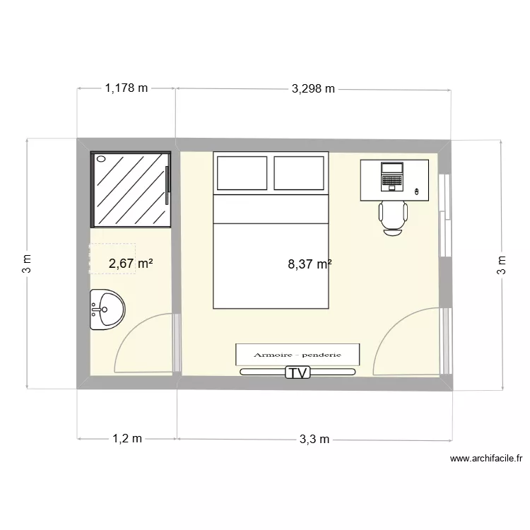 bedroom1. Floor plan with 2  and 11 m²