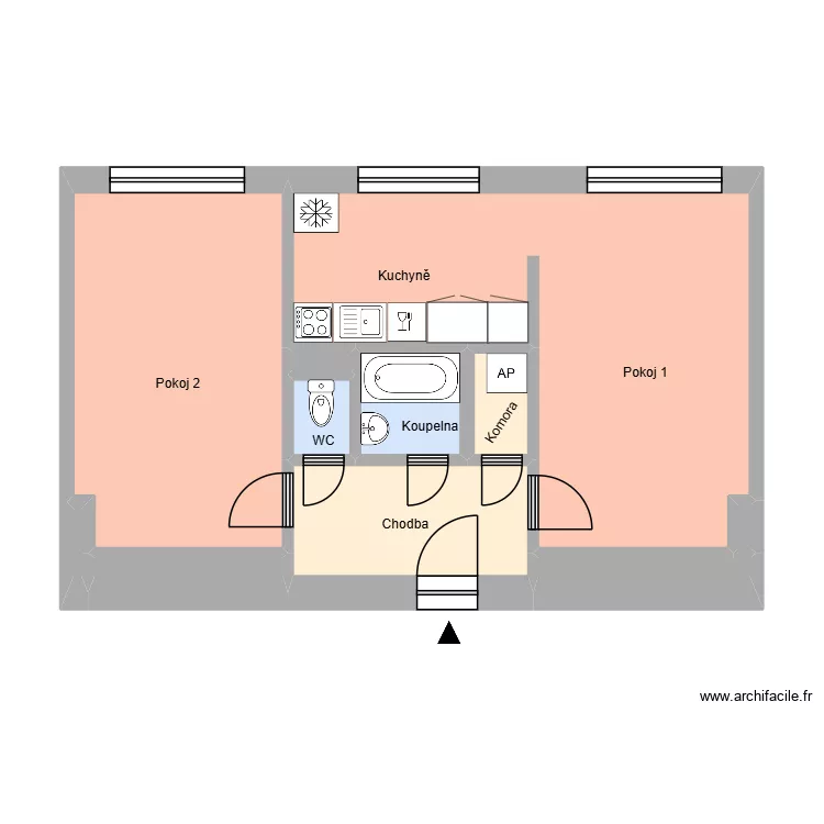 N&aacute;rodn&iacute; tř&iacute;da 745, byt 5. Floor plan with 15  and 174 m²