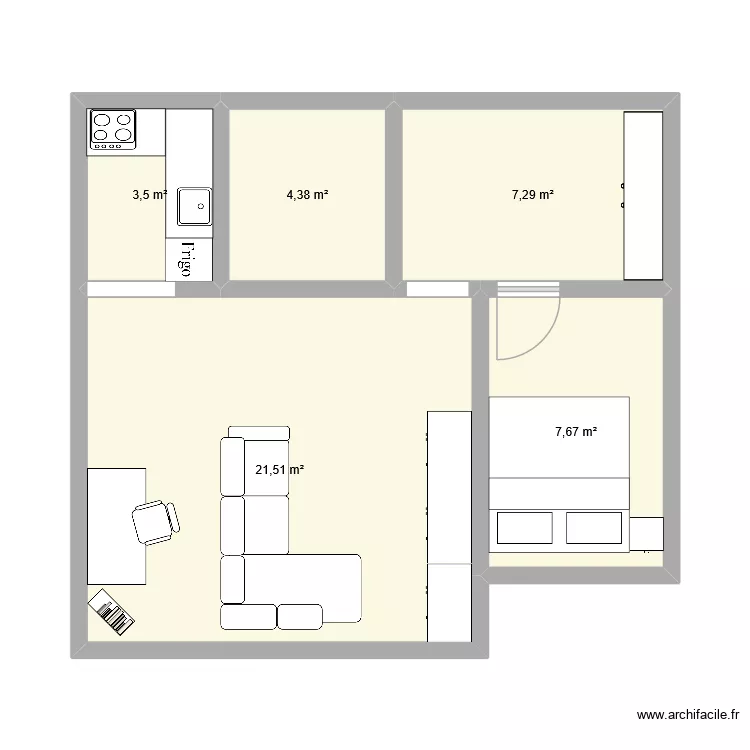 byt. Floor plan with 5  and 44 m²
