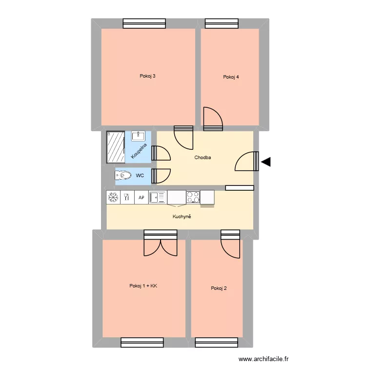 Matěje Kopeckého 519, byt 1. Floor plan with 13 Rooms and 198 m² Matěje Kopeckého 519, byt 1. Floor plan with 13 Rooms and 198 m²