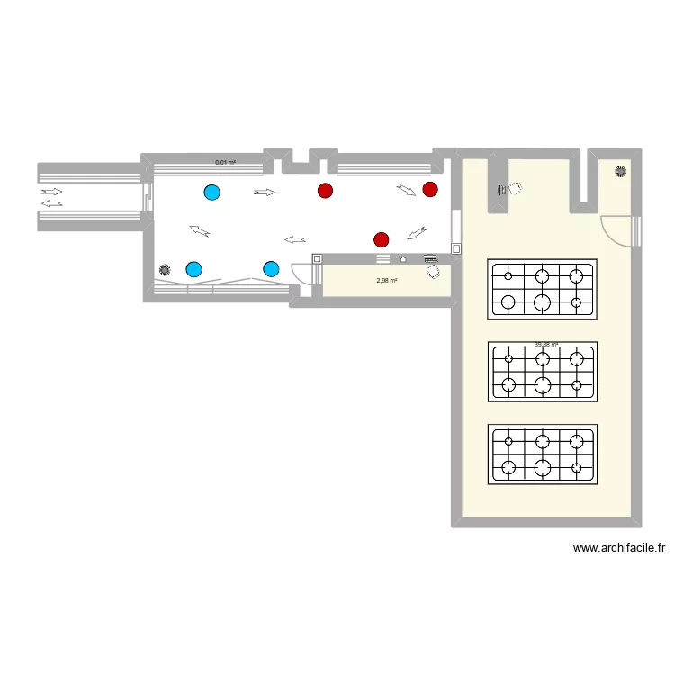 TiendaCables_2D. Floor plan with 3 rooms and 43 m²