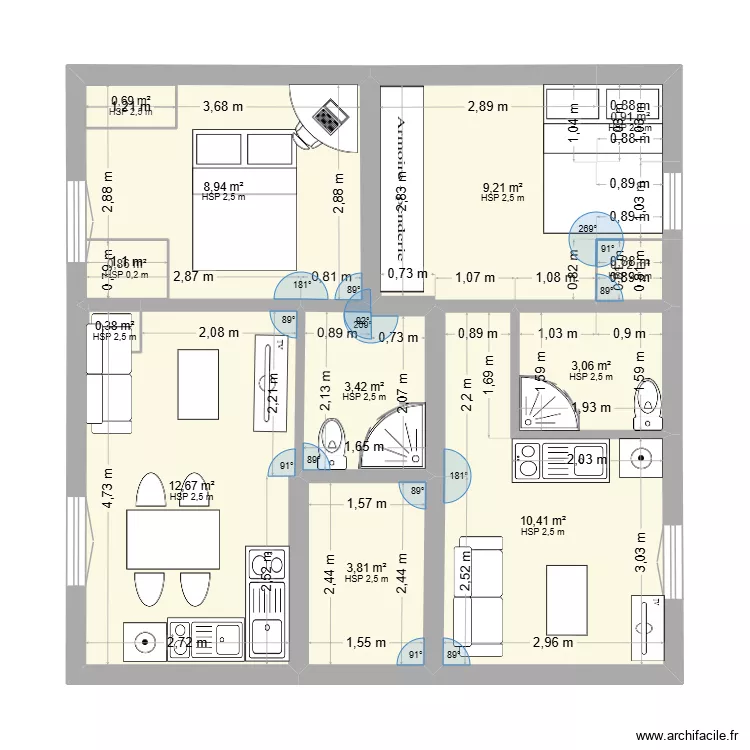 APPT 5 LAST. Floor plan with 12 rooms and 57 m²