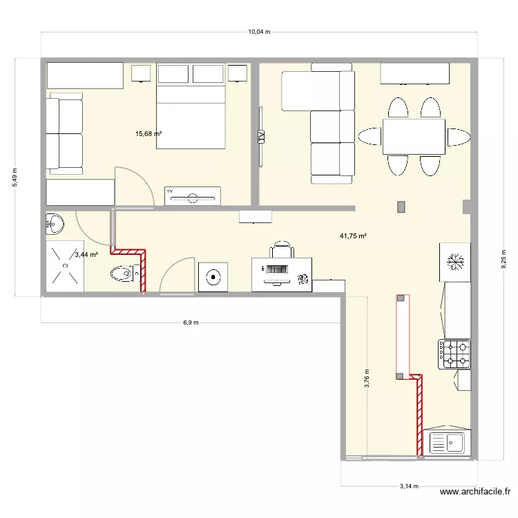Apartamento C2. Floor plan with 3 and 61 m² Apartamento C2. Floor plan with 3 and 61 m²