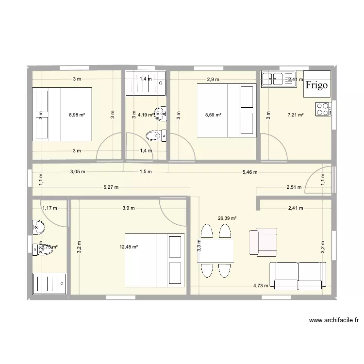 Piegeon 3&4. Floor plan with 7  and 72 m²