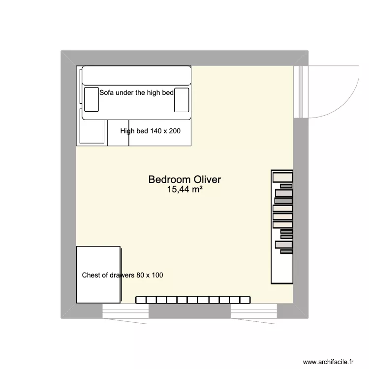 Oliver's bedroom. Floor plan with 