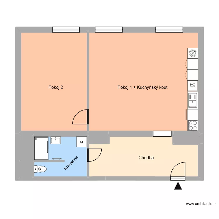 Jana Nerudy 613, byt 2. Floor plan with 7  and 73 m²